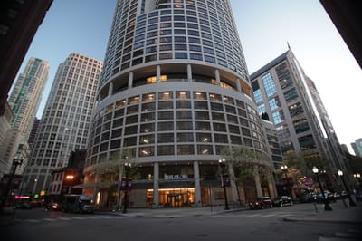 Exterior view of a tall modern building