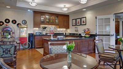 Bright dining area with snacks and decor