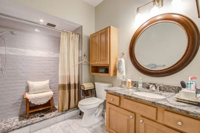 Modern bathroom design with shower and vanity