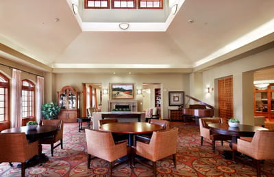 Interior view of a common area with seating and decor