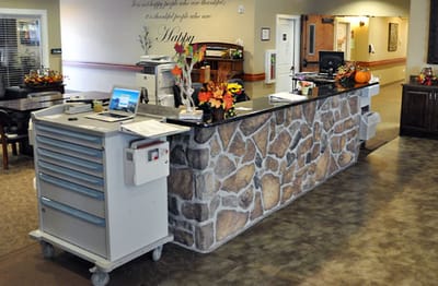 View of the reception area with autumn decorations