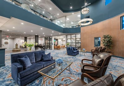Bright and welcoming common area with seating