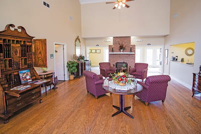 Common area lounge with seating and decorations