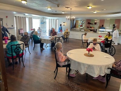Residents enjoying their time in a dining area