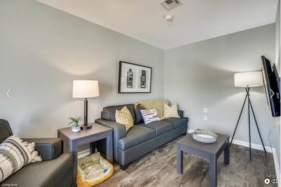 Cozy living area with a sofa and decor