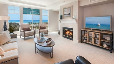 Bright interior living area with ocean view