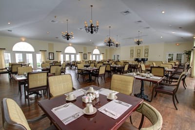 Dining area with tables set for meals