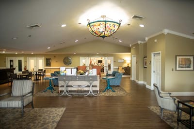 Interior view of a common area with seating and decor