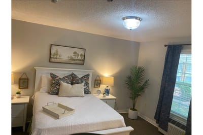 Cozy resident room with fresh decor.