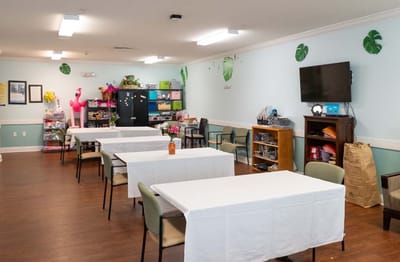 Interior common area with tables and decorations