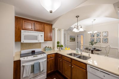 Well-equipped kitchen in a senior living facility