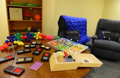 Activity materials set up in a common area