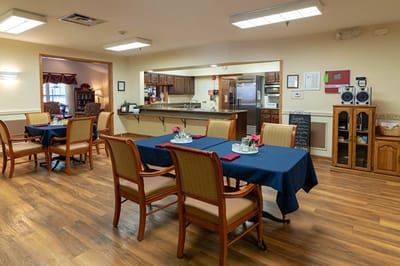 Dining area with tables set for meals