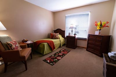 Cozy bedroom with warm accents and floral decor