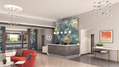Interior lobby of a modern assisted living facility