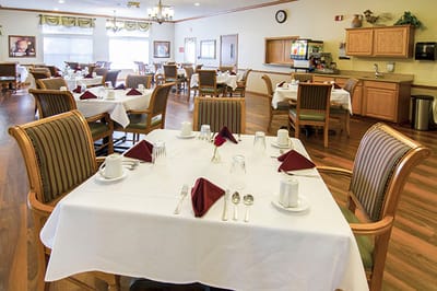 Dining room set up for a meal