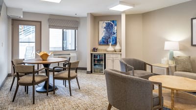 Comfortable common area with seating and decor