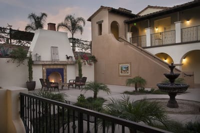 Beautiful outdoor courtyard with seating and fountain