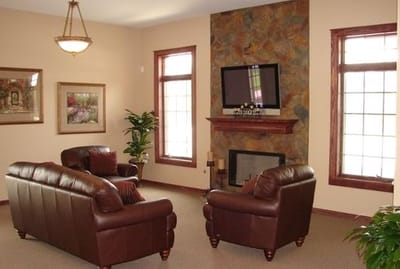 Comfortable seating area in a cozy common space
