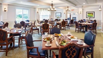 Dining area with beautifully arranged tables and meals