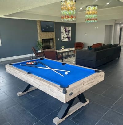 Interior view of a common area with a pool table