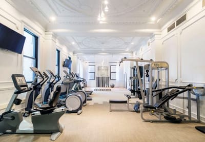 Well-equipped fitness room with machines and equipment