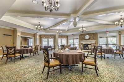 Elegant dining room setup with tables and chairs