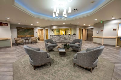 Cozy common area with seating and reception