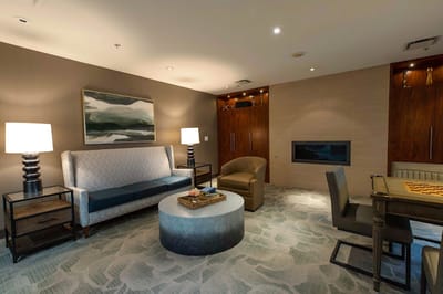 Cozy common area with seating and artwork