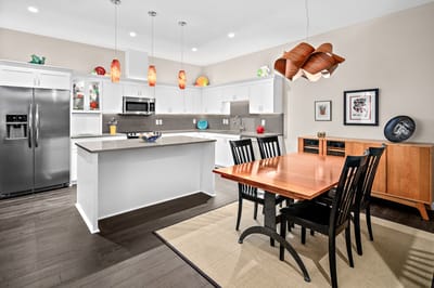 Modern kitchen and dining area in a senior living facility