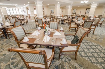 Interior dining area set up for meals