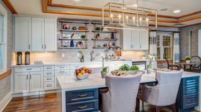 Modern kitchen interior with dining area