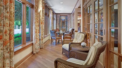 Bright interior common area with seating