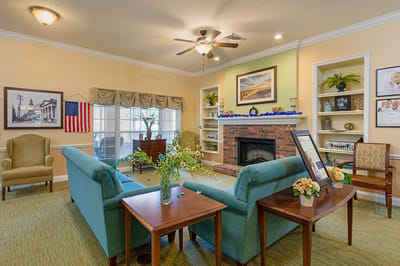 Comfortable common area with seating and decor