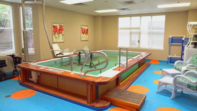 Therapeutic pool area with adjustable equipment
