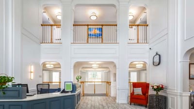 Bright and welcoming reception area of a senior living facility