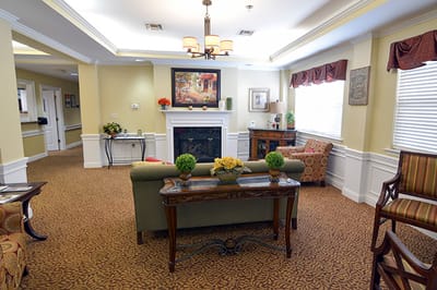 Interior lounge area with seating and decor