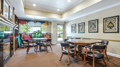Common area with seating and artwork