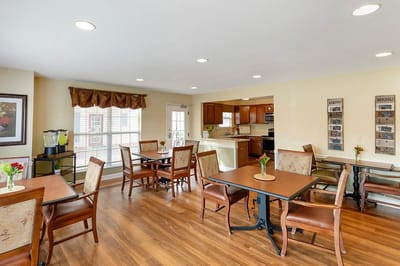 Interior dining area with tables and chairs