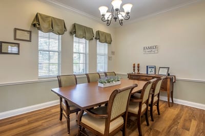 Interior view of a common area with dining table