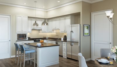 A well-designed kitchen in a senior living apartment