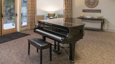 Piano in the lobby of a retirement residence