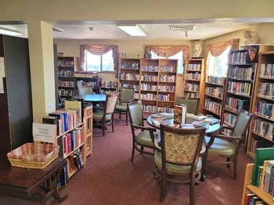 Interior view of a cozy library with bookshelves