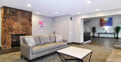 Modern interior common area with seating and decor