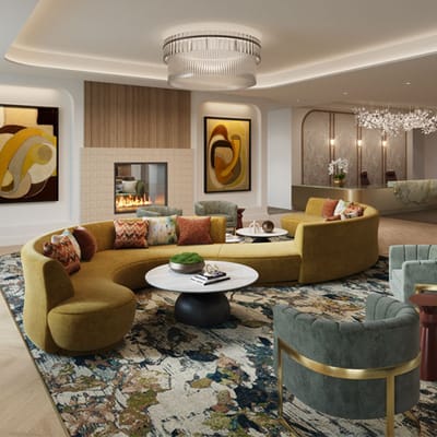 A modern lounge area with circular seating