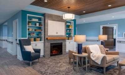 Interior lounge area with comfortable seating and decor