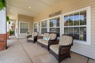 Welcoming outdoor seating area at the facility entrance