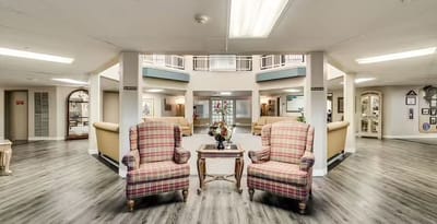 Interior view of a common area with seating