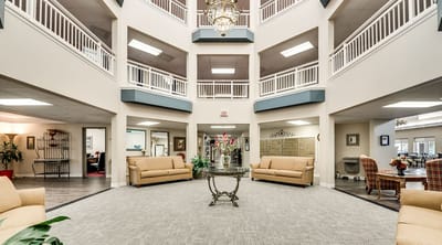 Bright and spacious common area with seating arrangements