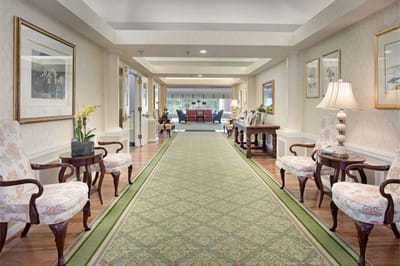 Bright interior hallway with comfortable seating